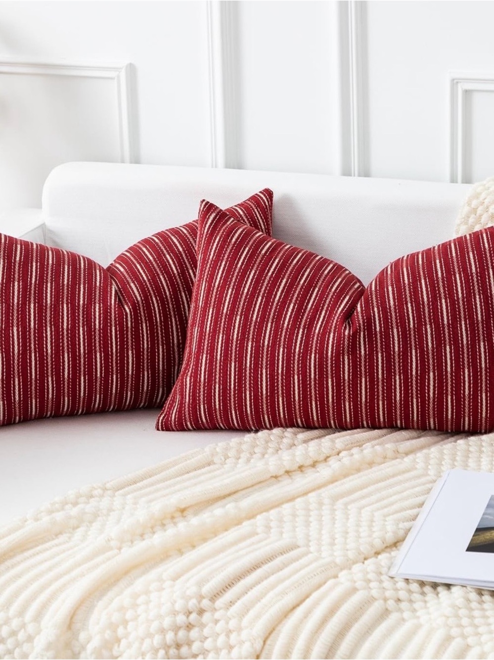 Red Striped Decorative Throw Pillow Cover Set